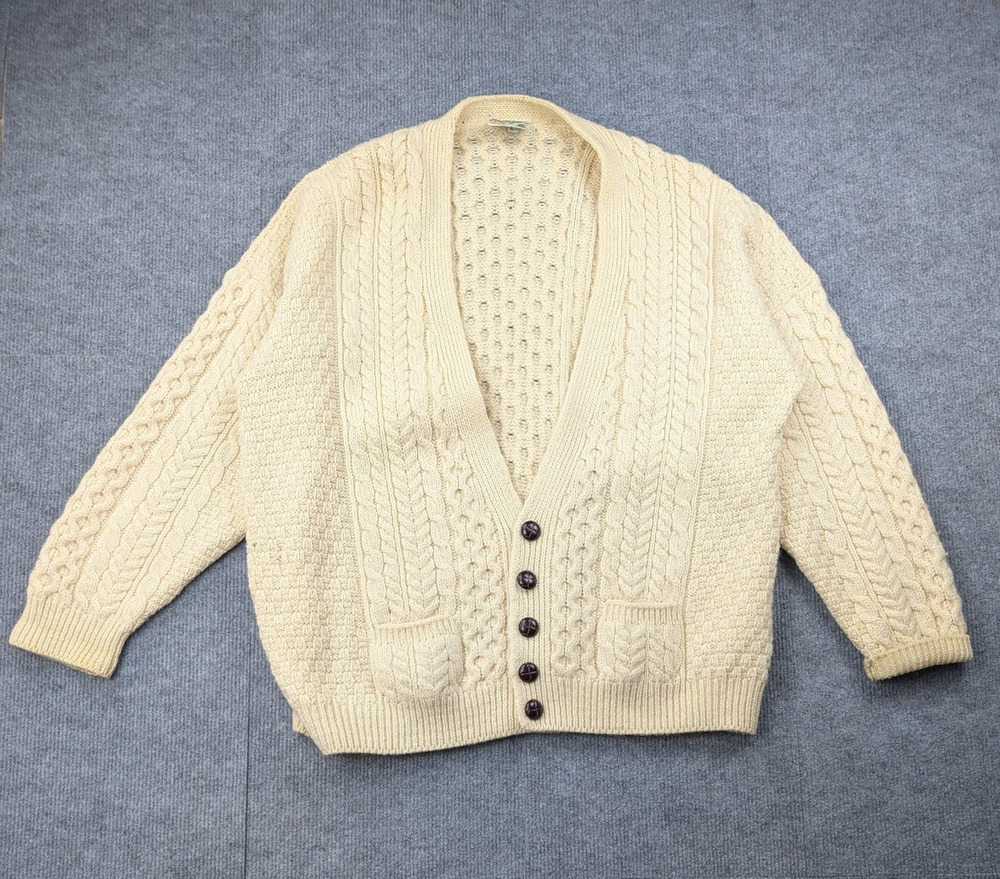 Carraig Donn Cable Knit Cardigan Womens XL Irish New Wool Rory Fisherman Vintage